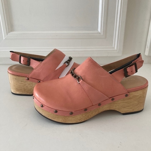 NWOT Silent D Anthropologie Georgia Slingback Heeled Pink Leather Clogs Sz 40
